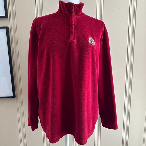 Vintage Lauren Ralph Lauren Red Velour Pullover Sweatshirt Top Crest Logo sz XL - Picture 1 of 7